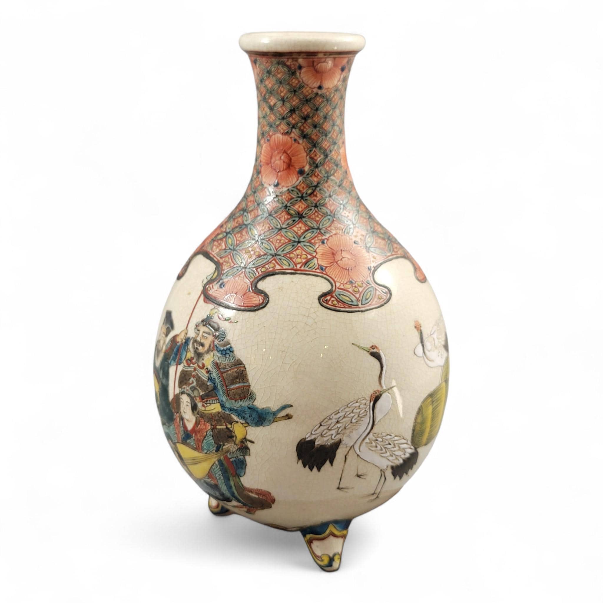 Kyoto Satsuma Tripod Vase — Chōshūzan, decorated by Jissei after Yoshisada (Meiji)