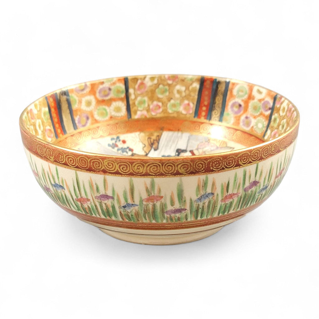 Rare Kyoto Satsuma Bowl “Woman and Children in Garden”, c.1890