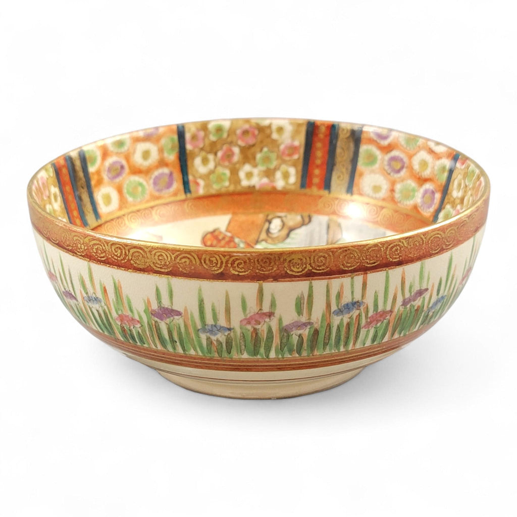 Rare Kyoto Satsuma Bowl “Woman and Children in Garden”, c.1890