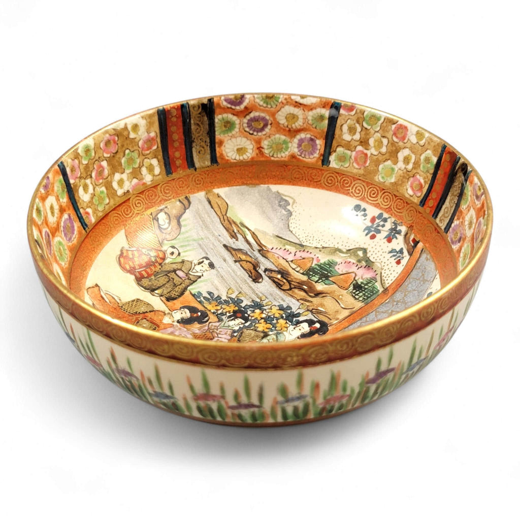 Rare Kyoto Satsuma Bowl “Woman and Children in Garden”, c.1890