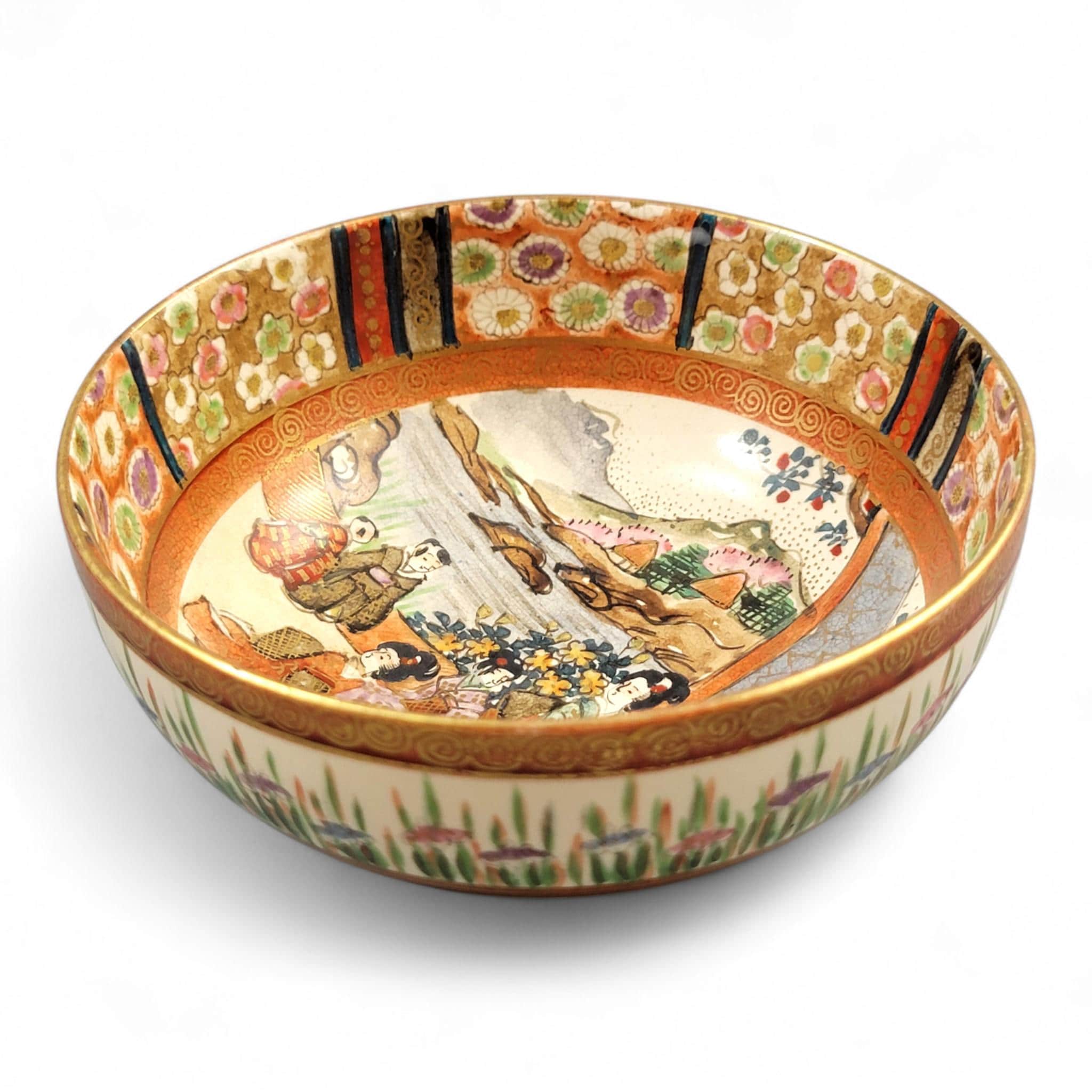 Rare Kyoto Satsuma Bowl “Woman and Children in Garden”, c.1890