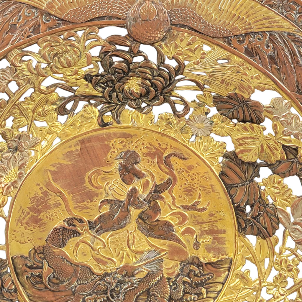 Japanese Mixed-Metal Openwork Dish “Benzaiten and Dragon”, c. 1890
