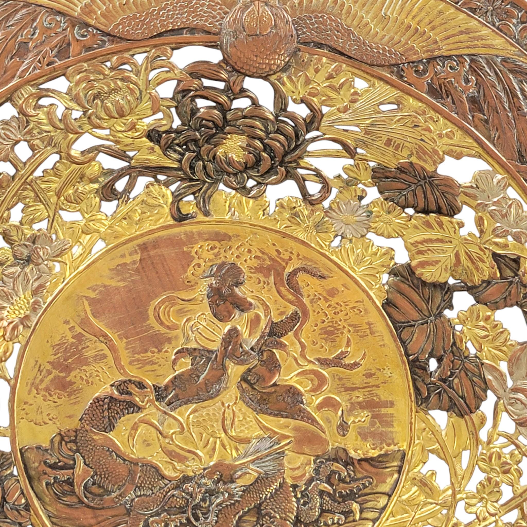 Japanese Mixed-Metal Openwork Dish “Benzaiten and Dragon”, c. 1890