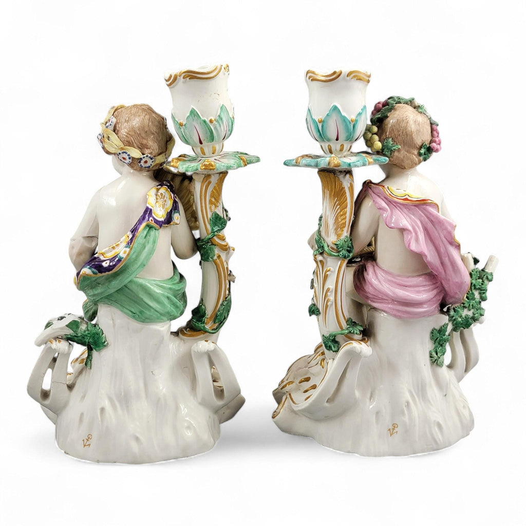 Chelsea porcelain Summer and Autumn candlesticks, late 18th century Four Seasons pair c.1775–1783