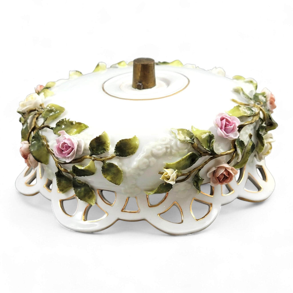 Large Schierholz Plaue floral centrepiece with putti, Dresden style porcelain, c.1907