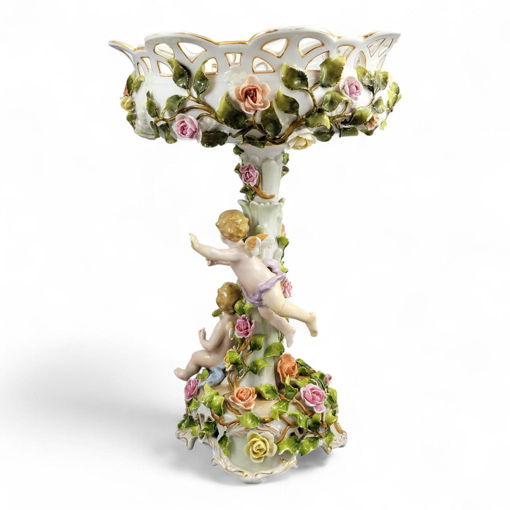 Large Schierholz Plaue floral centrepiece with putti, Dresden style porcelain, c.1907