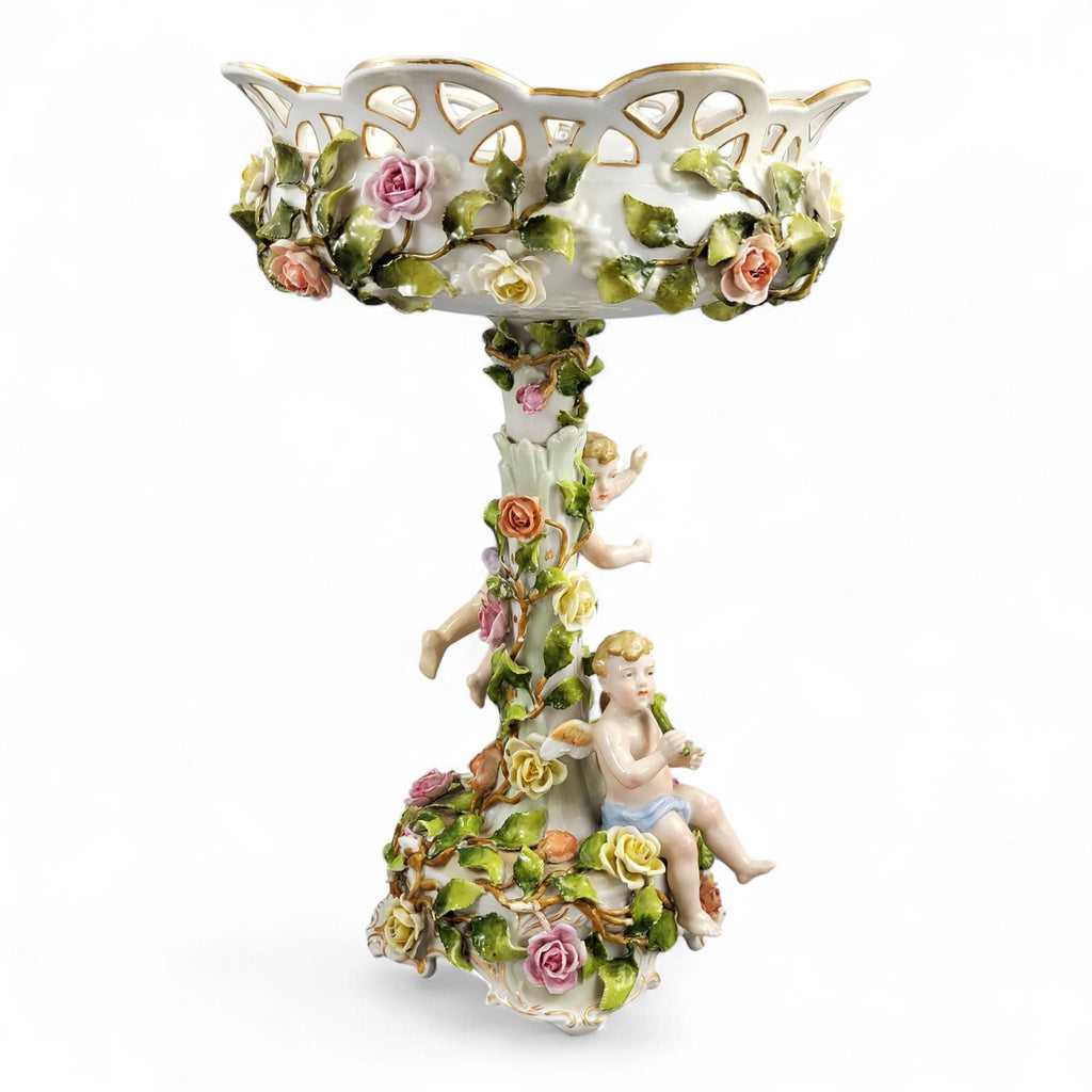 Large Schierholz Plaue floral centrepiece with putti, Dresden style porcelain, c.1907