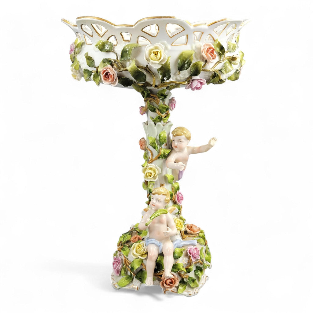 Large Schierholz Plaue floral centrepiece with putti, Dresden style porcelain, c.1907