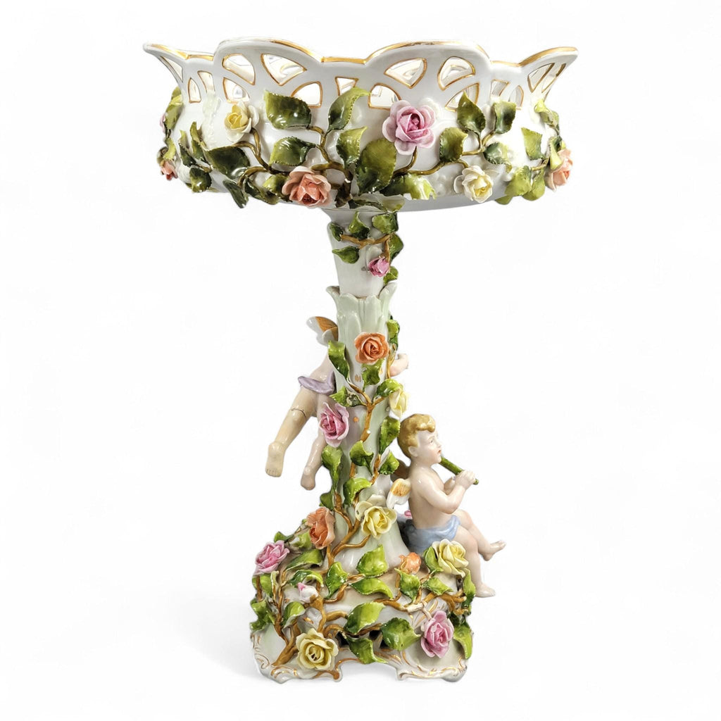 Large Schierholz Plaue floral centrepiece with putti, Dresden style porcelain, c.1907