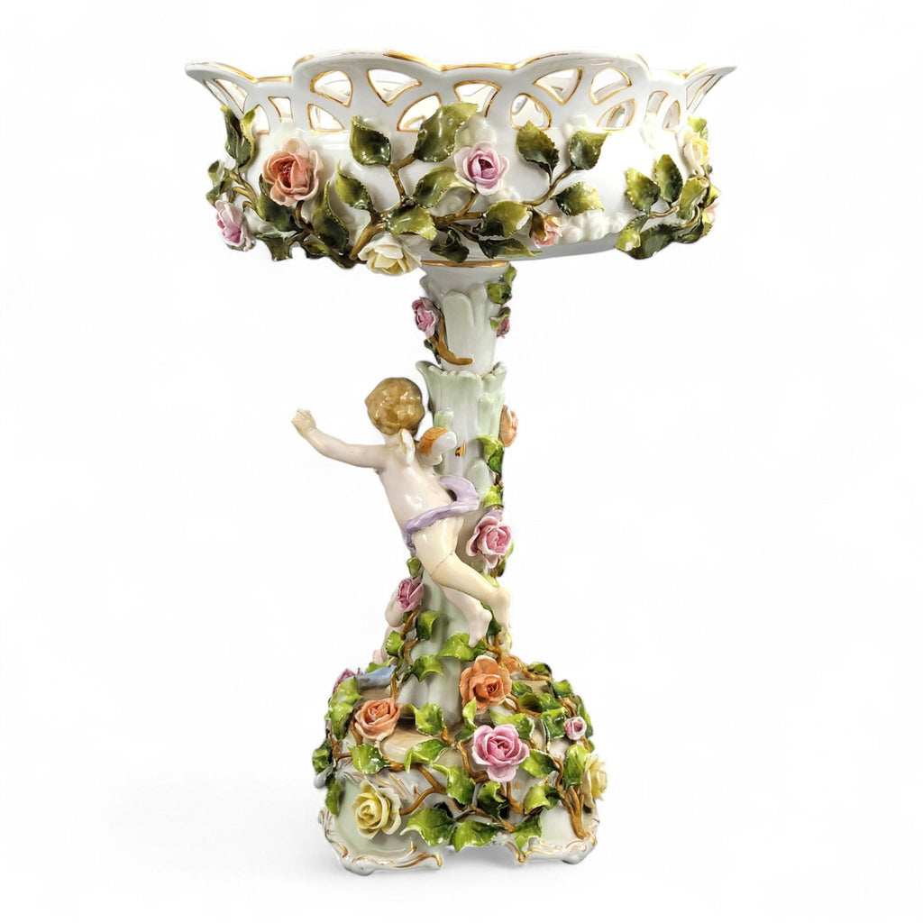 Large Schierholz Plaue floral centrepiece with putti, Dresden style porcelain, c.1907