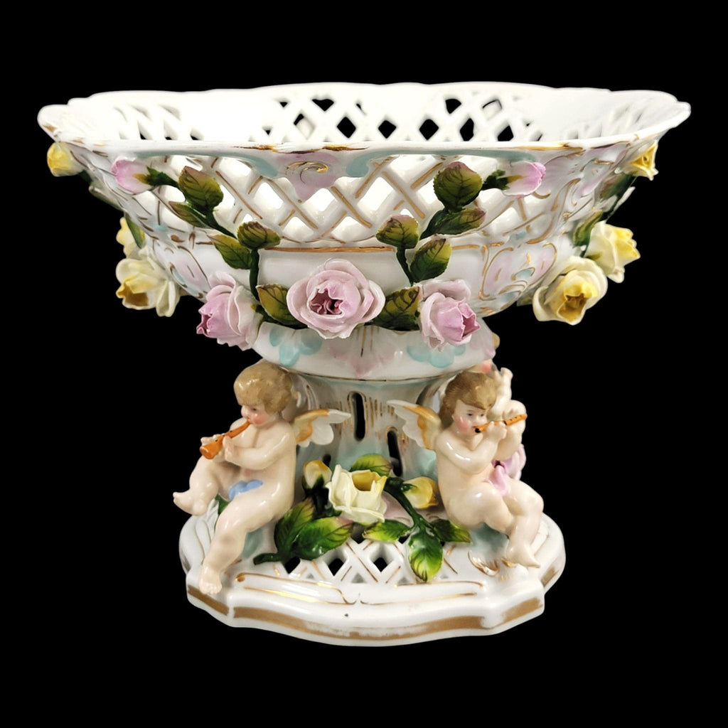 Large Schierholz Plaue floral centrepiece with putti, Dresden style porcelain, c.1907