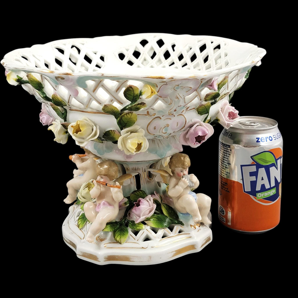 Large Schierholz Plaue floral centrepiece with putti, Dresden style porcelain, c.1907