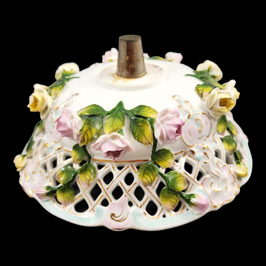Large Schierholz Plaue floral centrepiece with putti, Dresden style porcelain, c.1907