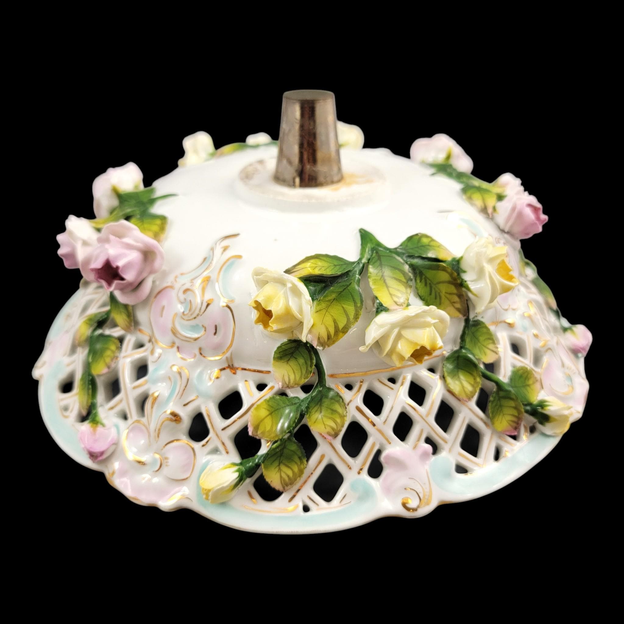 Large Schierholz Plaue floral centrepiece with putti, Dresden style porcelain, c.1907