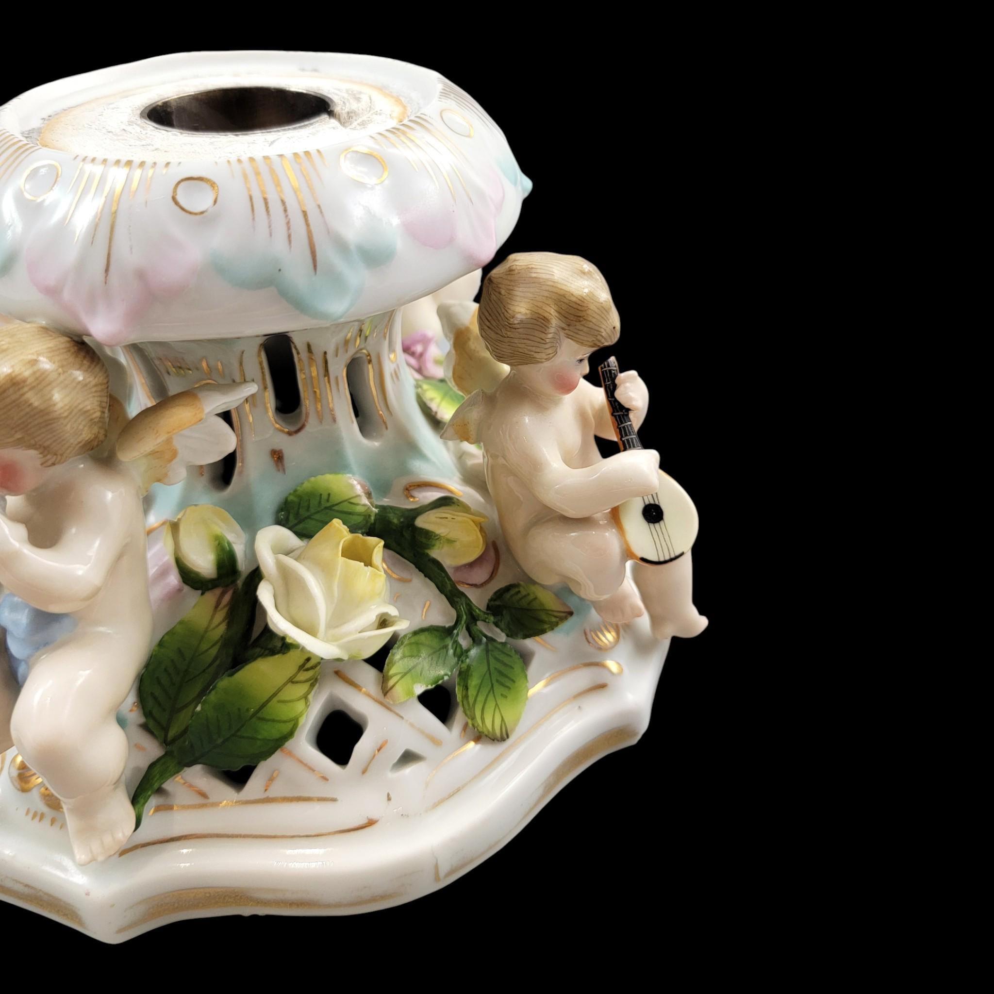 Large Schierholz Plaue floral centrepiece with putti, Dresden style porcelain, c.1907