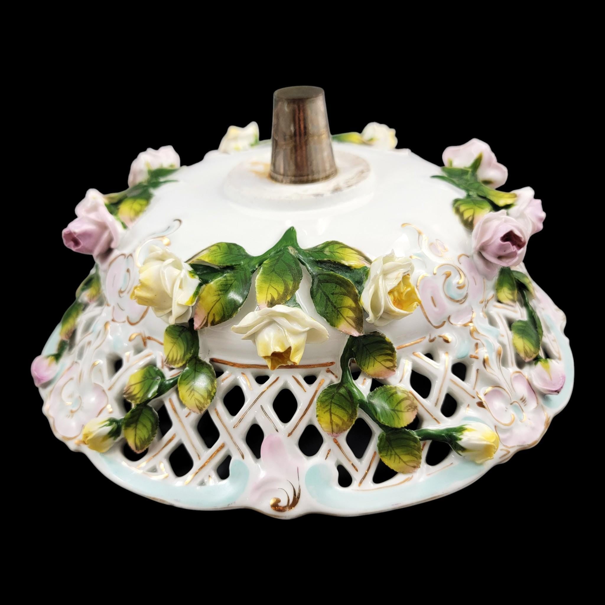 Large Schierholz Plaue floral centrepiece with putti, Dresden style porcelain, c.1907