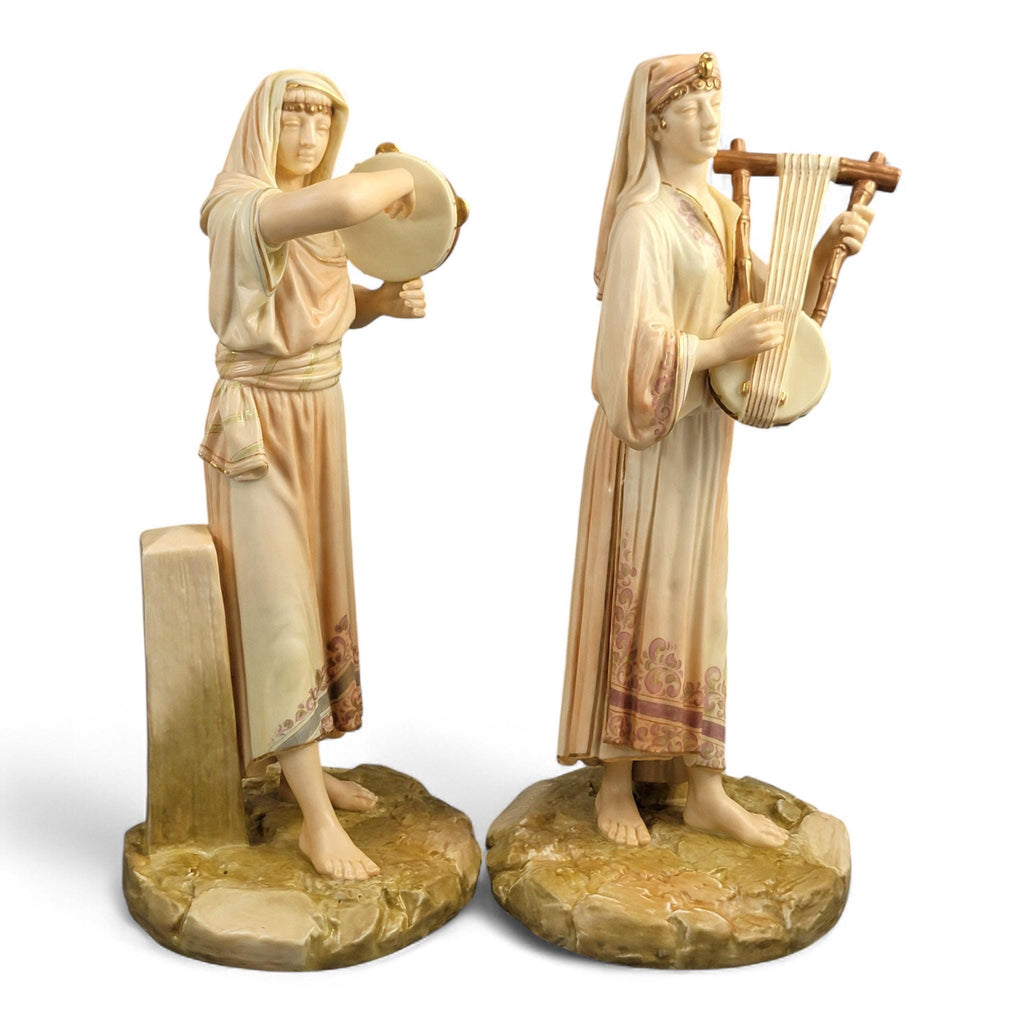 Royal Worcester Egyptian Musician Pair by James Hadley, Large Sculptural Figures, 1893