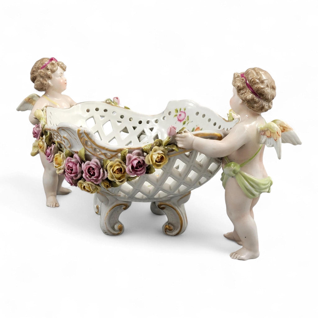 Schierholz Plaue Cherub Centrepiece with Applied Roses, Rococo Basket, c.1907