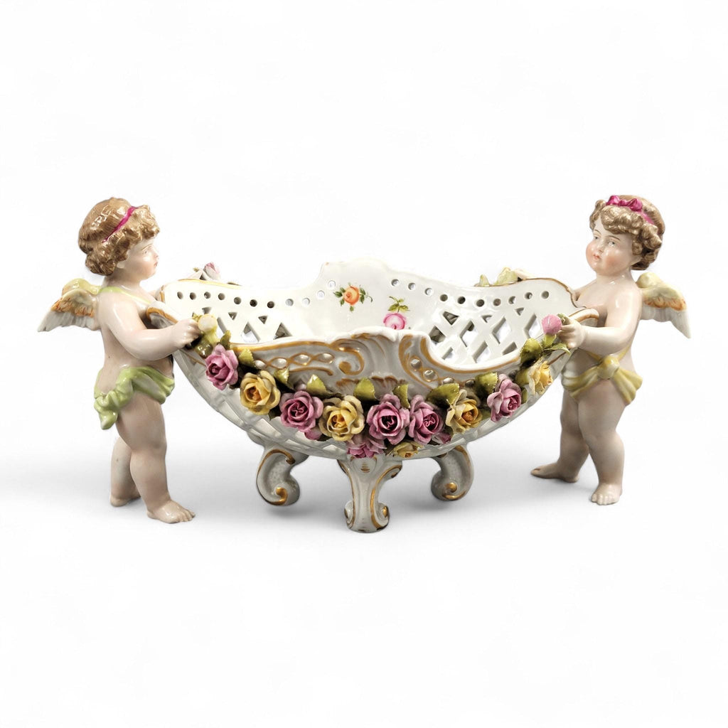 Schierholz Plaue Cherub Centrepiece with Applied Roses, Rococo Basket, c.1907