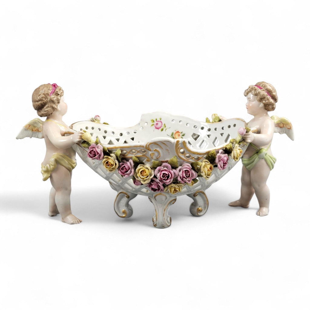 Schierholz Plaue Cherub Centrepiece with Applied Roses, Rococo Basket, c.1907
