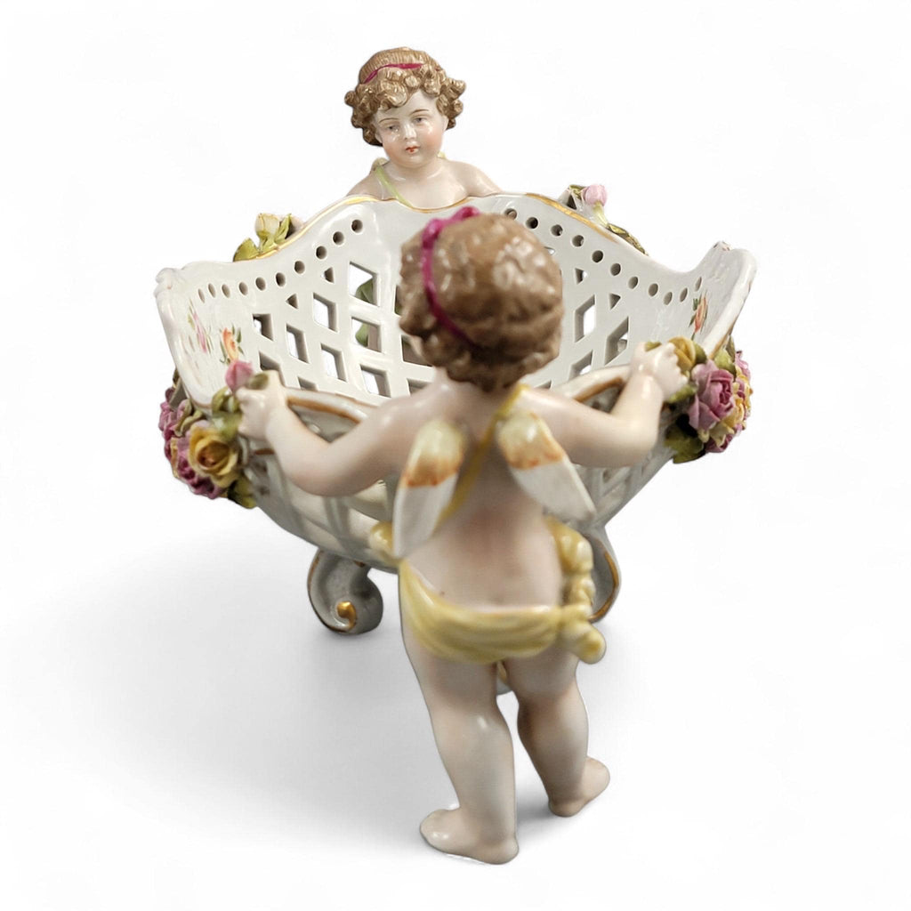 Schierholz Plaue Cherub Centrepiece with Applied Roses, Rococo Basket, c.1907