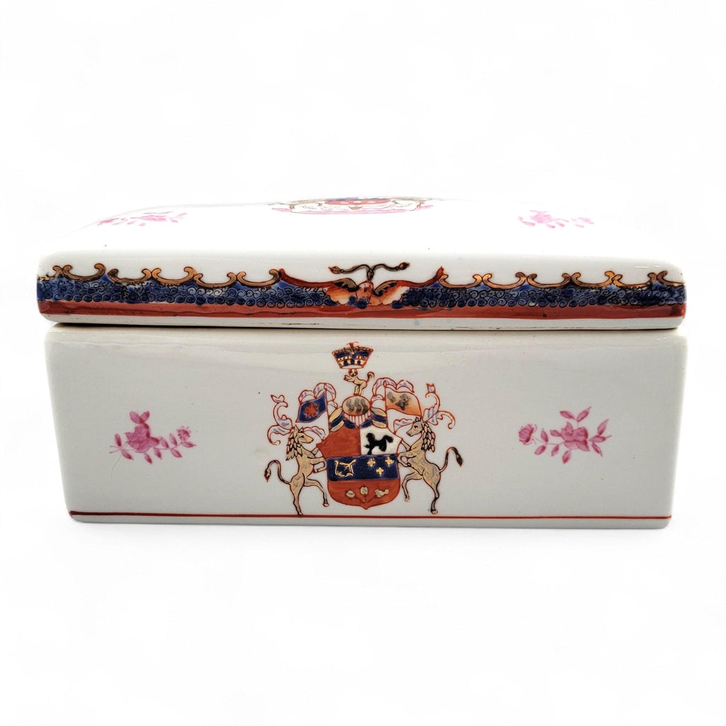 Hong Kong Famille-Rose Armorial Porcelain Boxes, Matching Pair, 20th Century