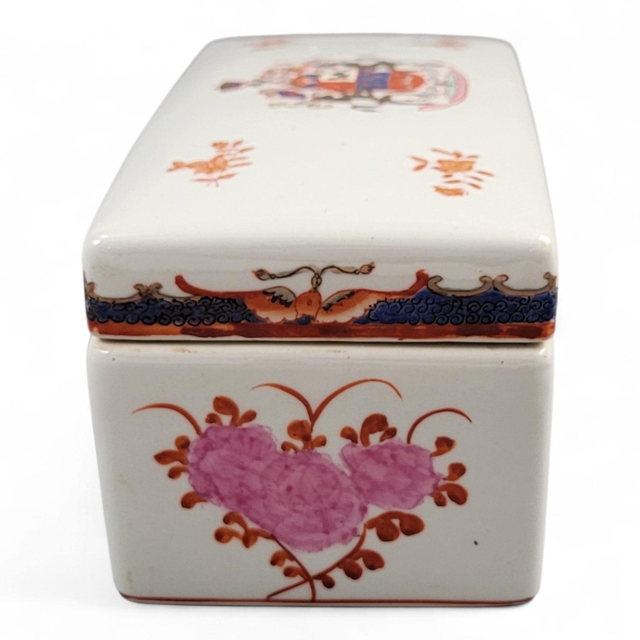 Hong Kong Famille-Rose Armorial Porcelain Boxes, Matching Pair, 20th Century