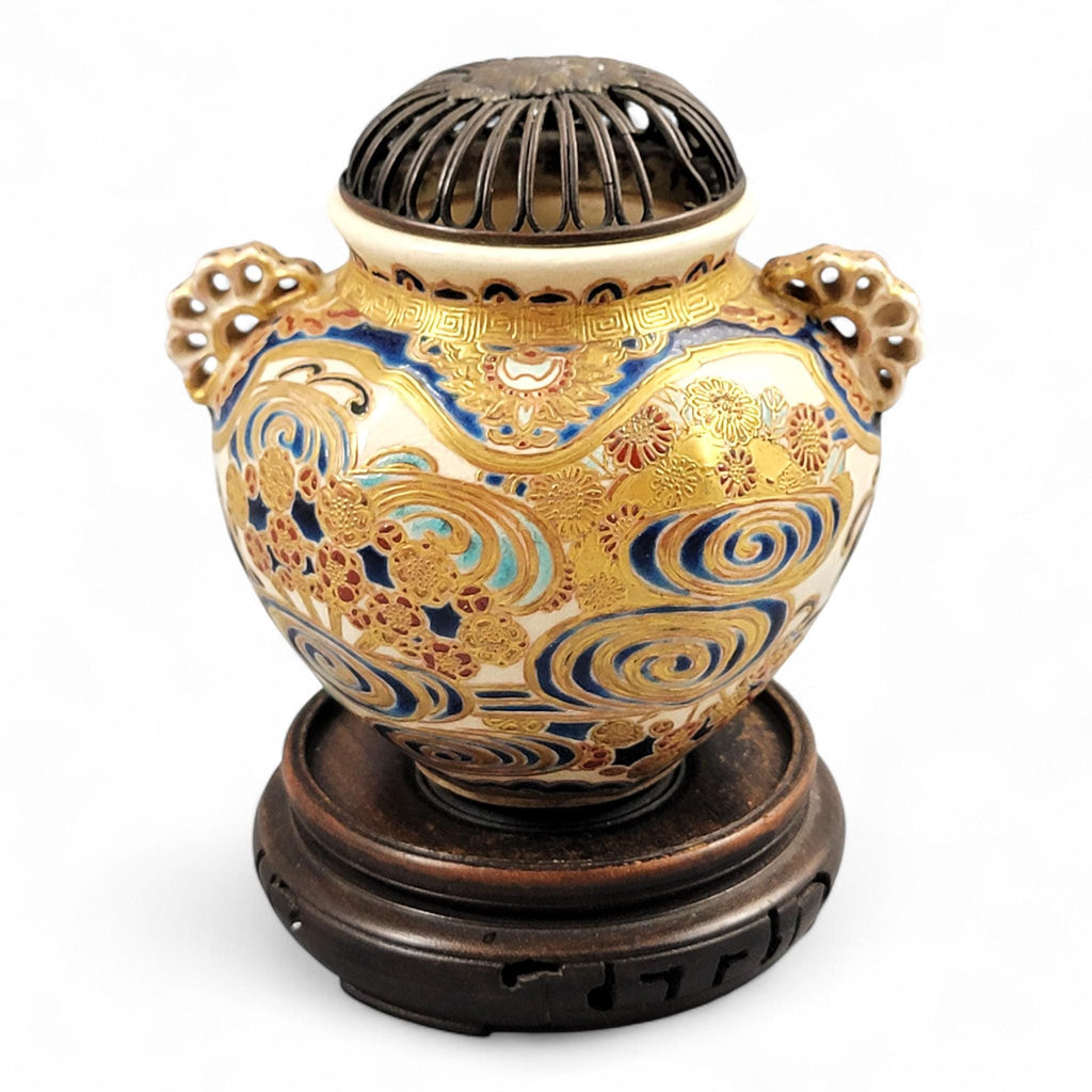Meiji Satsuma gosu blue koro signed Kizan with metal lid, c.1885
