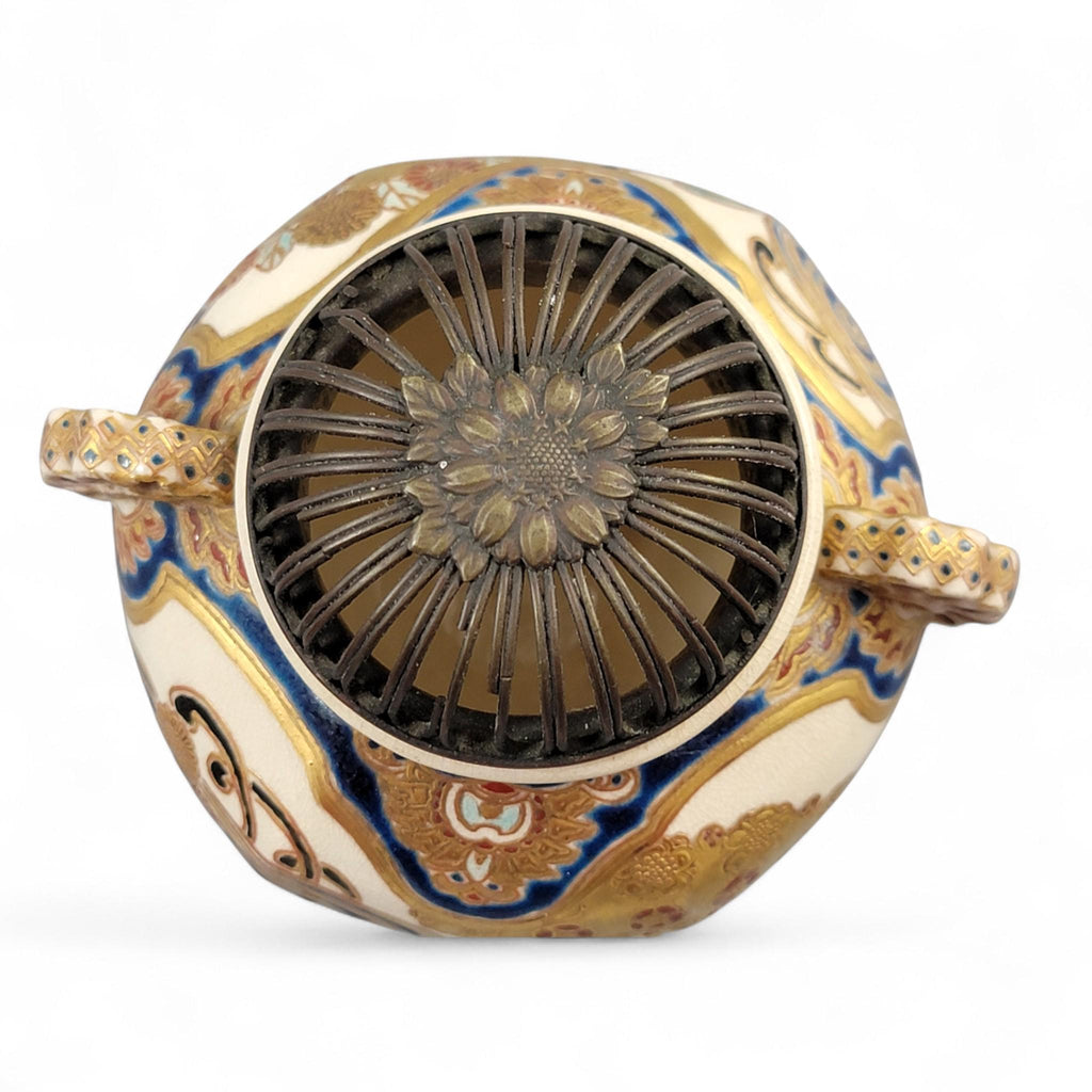 Meiji Satsuma gosu blue koro signed Kizan with metal lid, c.1885