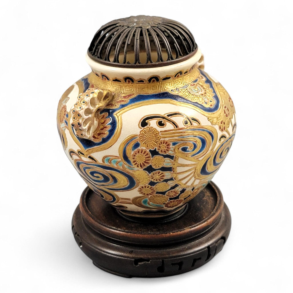 Meiji Satsuma gosu blue koro signed Kizan with metal lid, c.1885