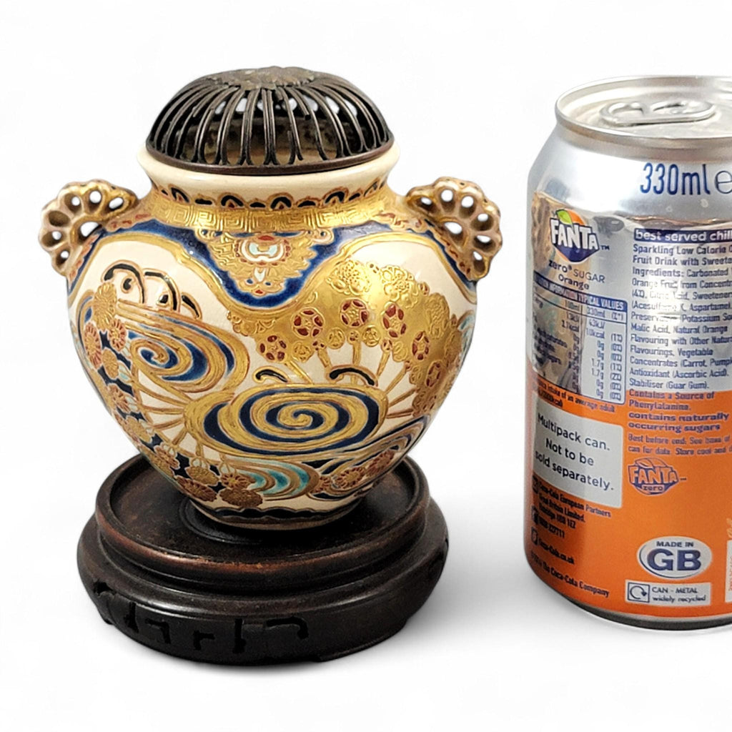 Meiji Satsuma gosu blue koro signed Kizan with metal lid, c.1885