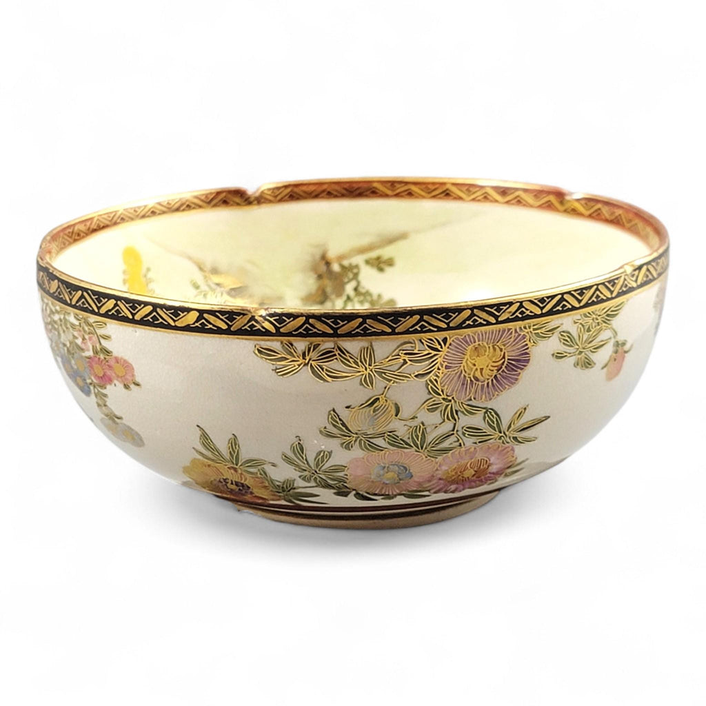 Meiji Japanese Satsuma floral bowl by Nikko, Shimazu crest c.1890–1910