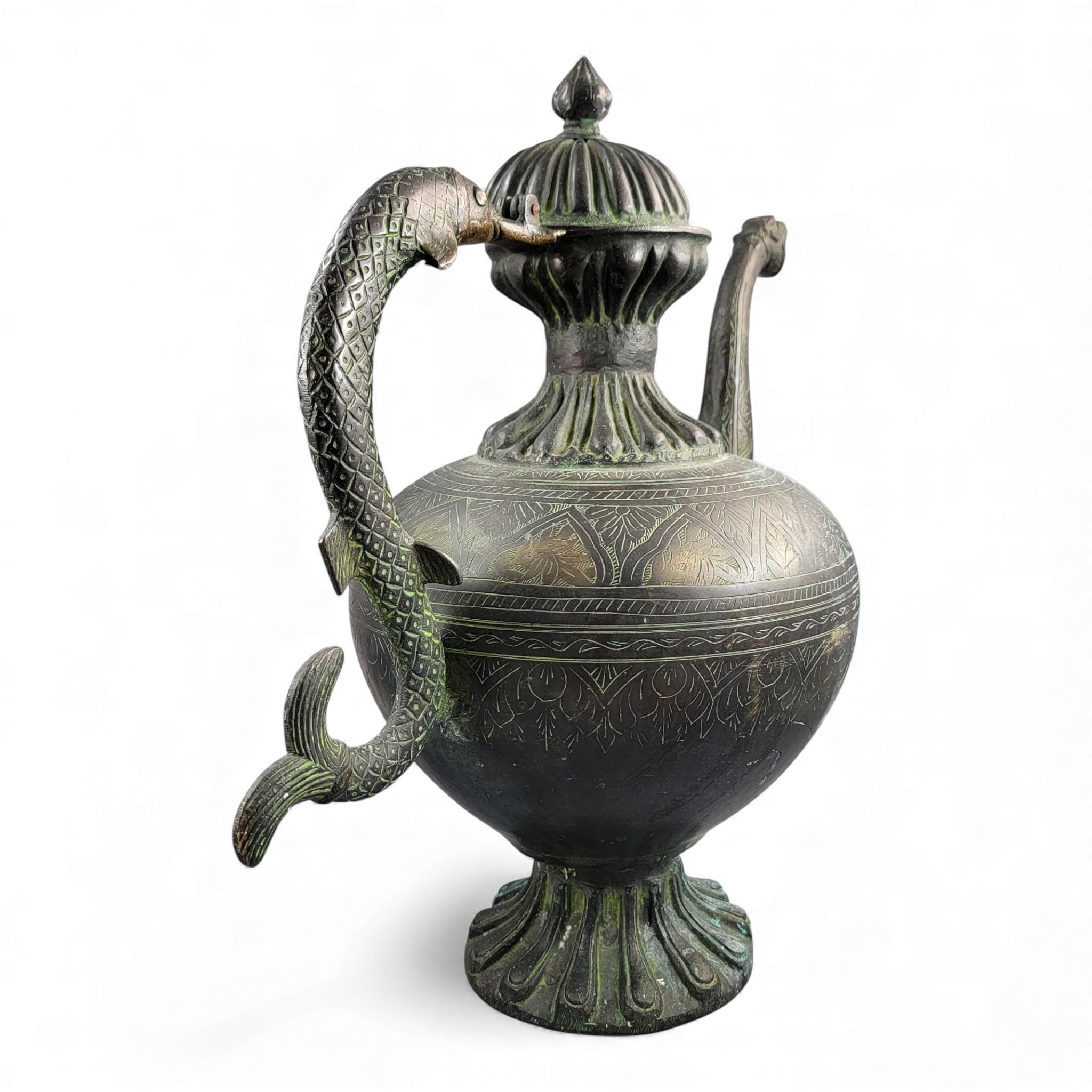 Monumental Indian bronze aftaba with makara handle, c. 1850