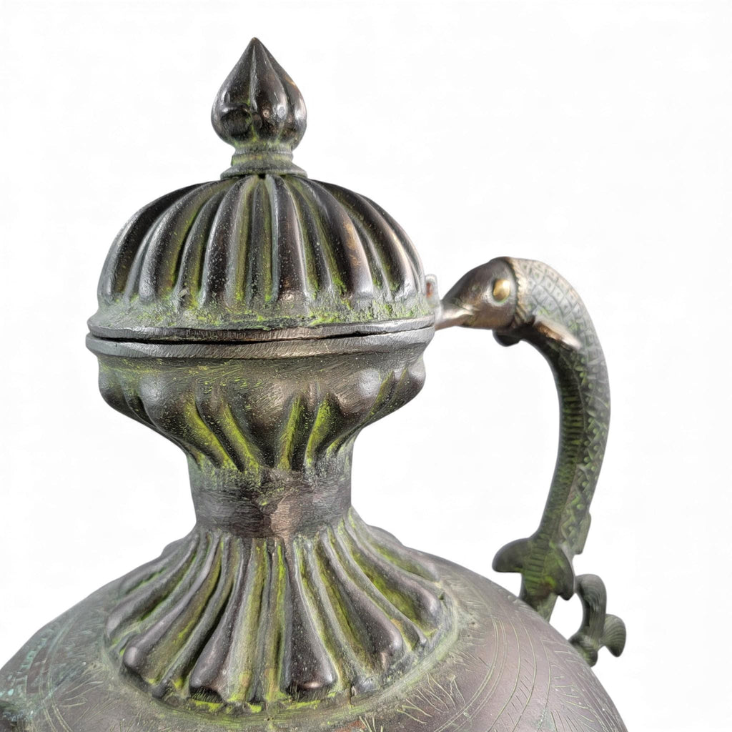 Monumental Indian bronze aftaba with makara handle, c. 1850