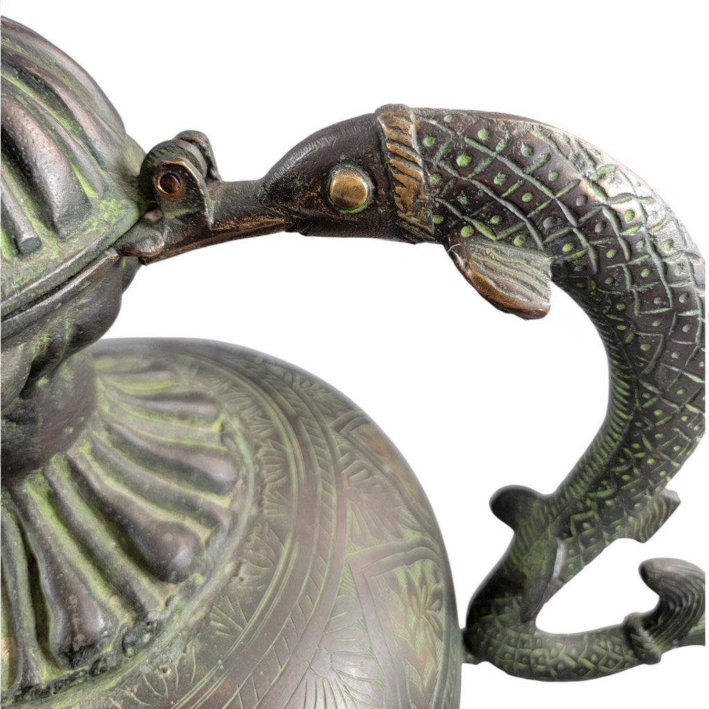Monumental Indian bronze aftaba with makara handle, c. 1850