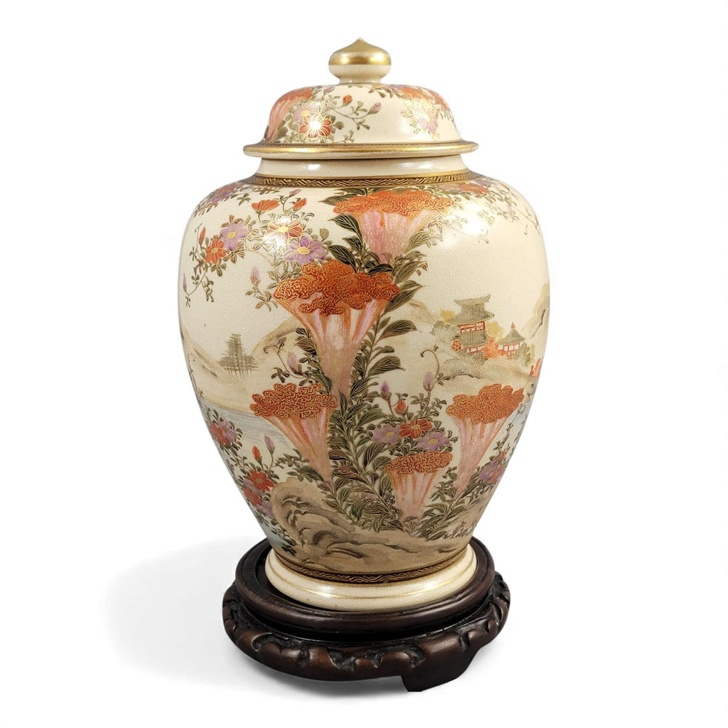 Antique Kyoto Satsuma landscape jar signed Yamashu, Meiji c.1890