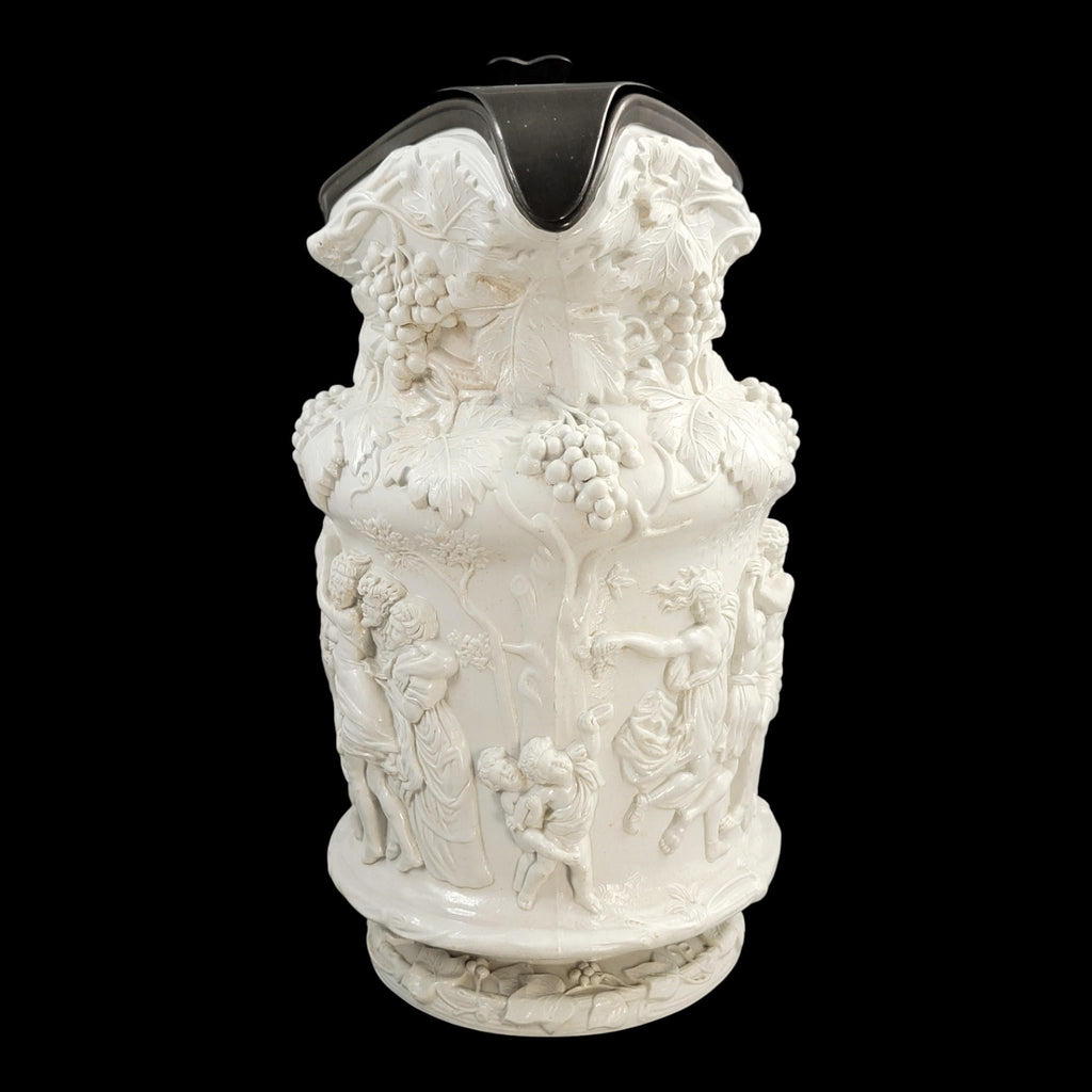 Charles Meigh Bacchanalian Dance large pitcher with pewter lid, 1844