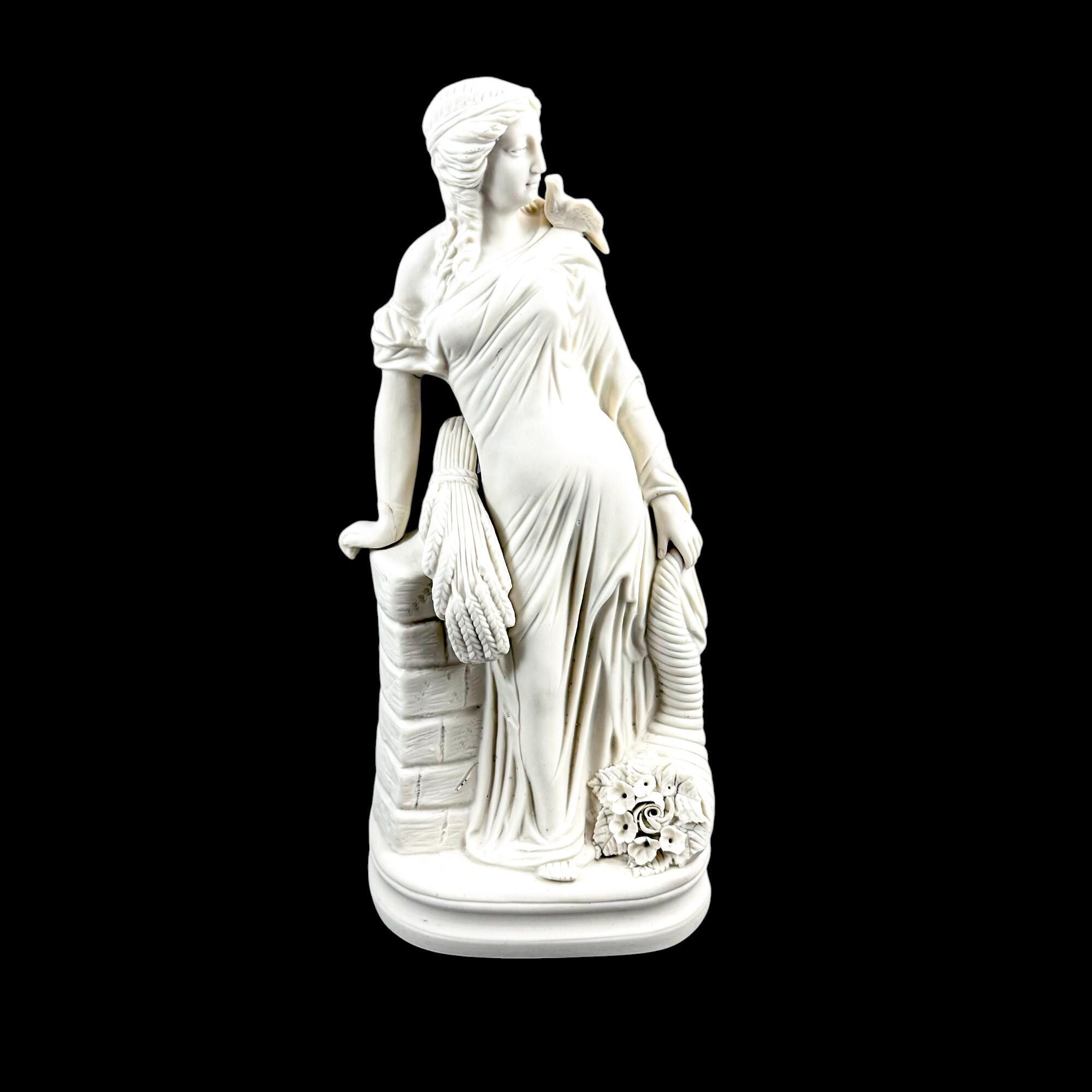 Victorian Parian classical figure with dove & cornucopia, late 19th century