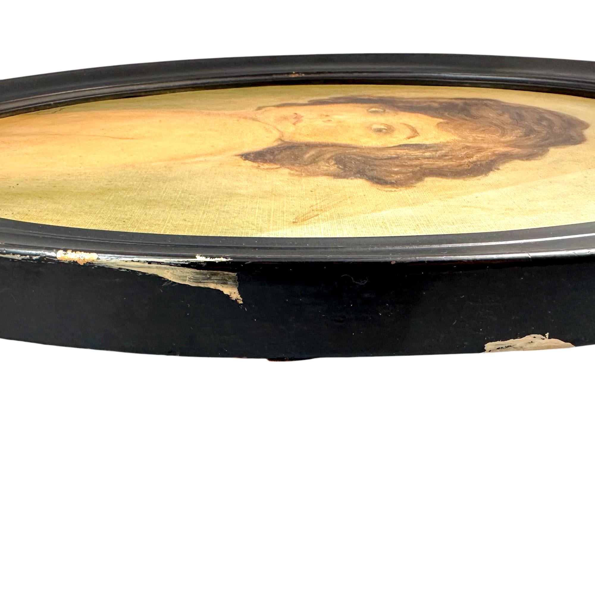 Painting “Childhood” – 1930 oil portrait by Bown Jones in oval ebonised frame