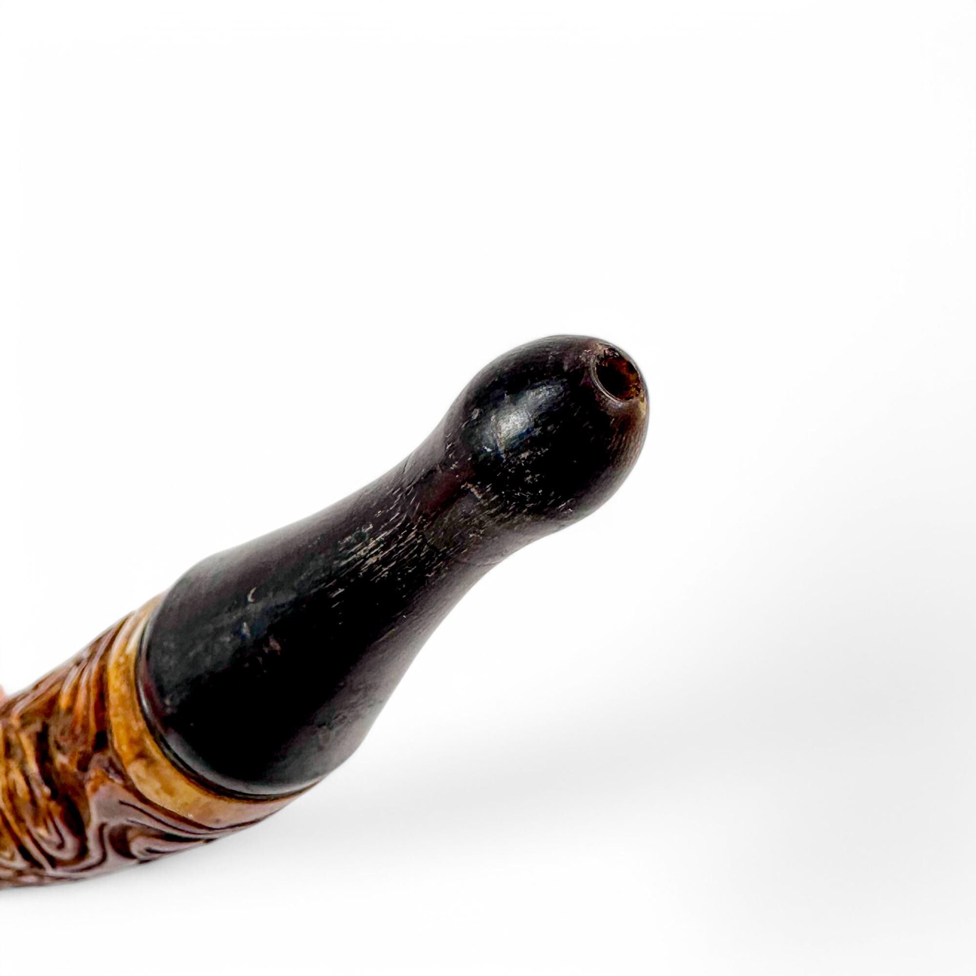 Antique Chinese carved bone ceremonial pipe with Guanyin & dragon, c.1880