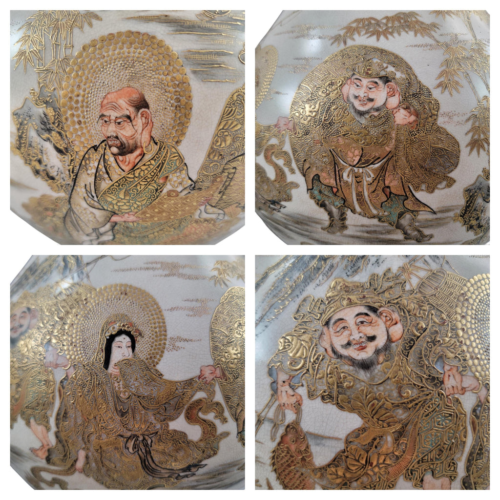 Monumental Kyoto Satsuma vase with immortals and scholars, signed Seiko-en Chokei, Meiji period