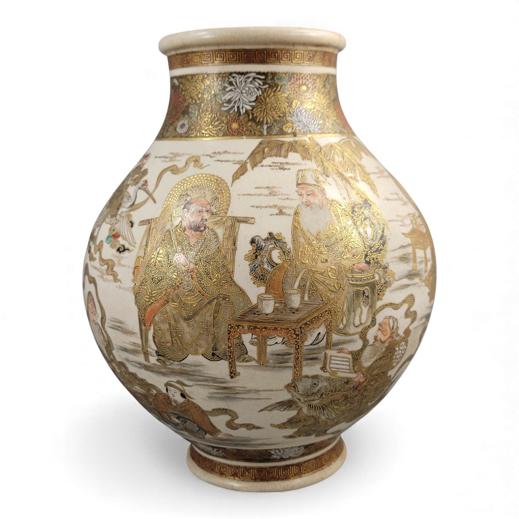 Monumental Kyoto Satsuma vase with immortals and scholars, signed Seiko-en Chokei, Meiji period