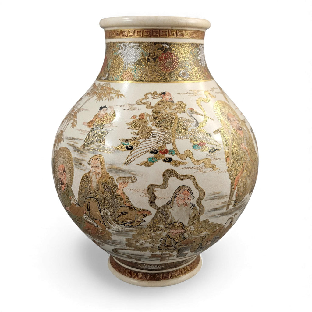Monumental Kyoto Satsuma vase with immortals and scholars, signed Seiko-en Chokei, Meiji period