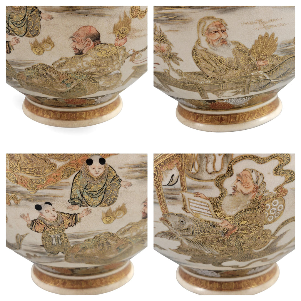 Monumental Kyoto Satsuma vase with immortals and scholars, signed Seiko-en Chokei, Meiji period