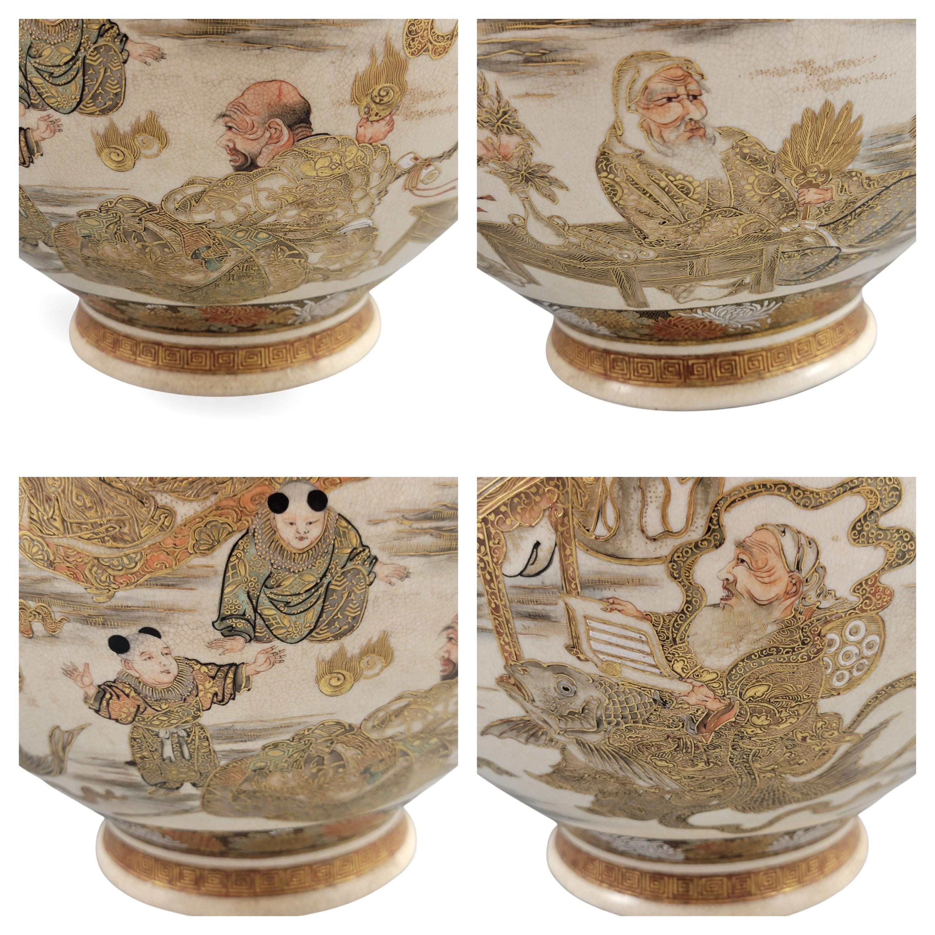 Monumental Kyoto Satsuma vase with immortals and scholars, signed Seiko-en Chokei, Meiji period