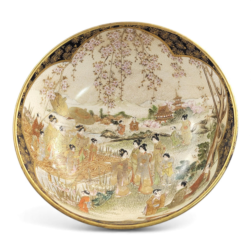 Japanese Satsuma Kyoto dragon bowl, cobalt and gilt, Meiji era