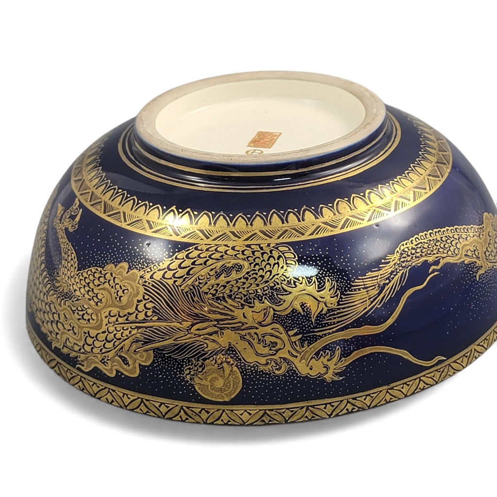 Japanese Satsuma Kyoto dragon bowl, cobalt and gilt, Meiji era