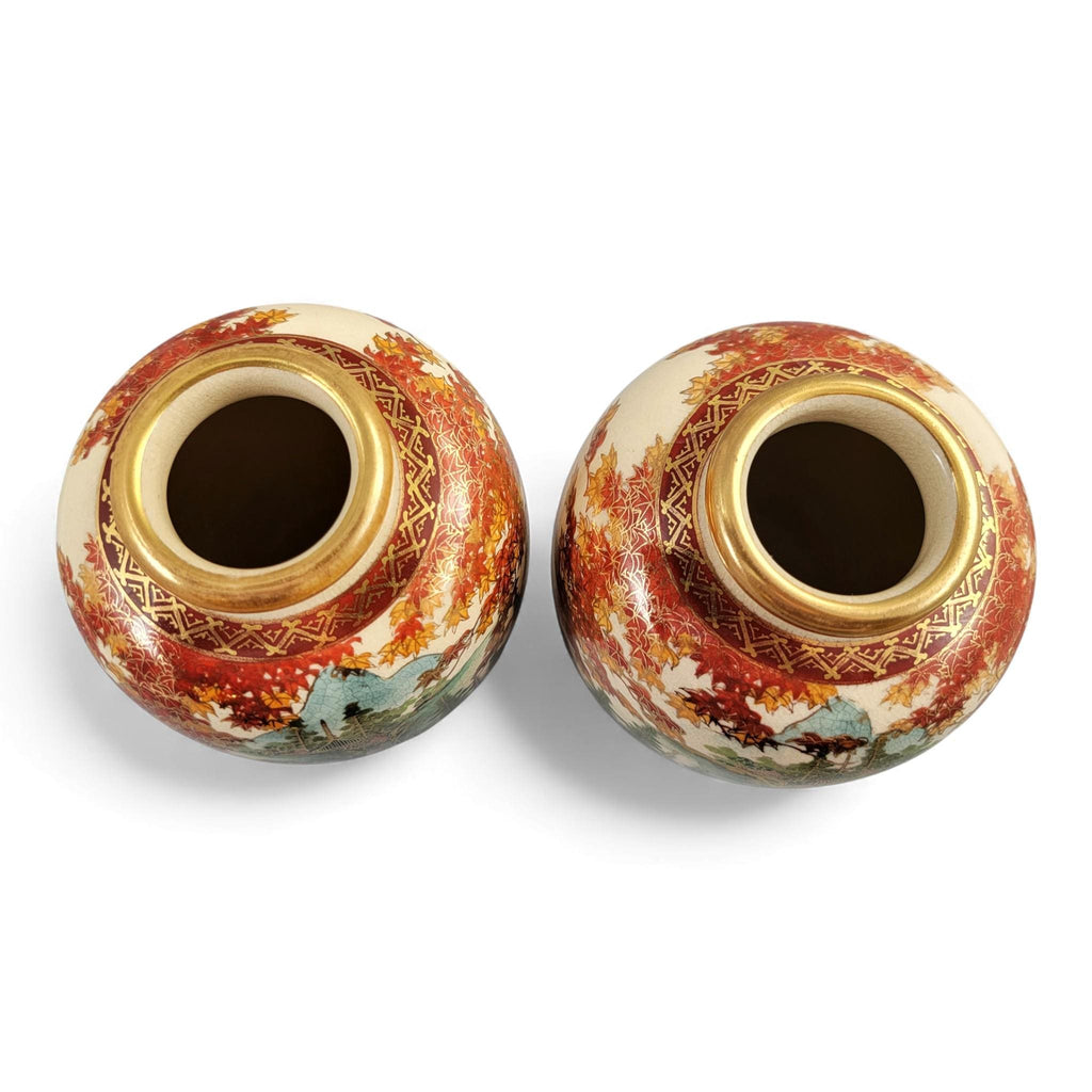Pair of Kyoto Satsuma landscape vases, Meiji period
