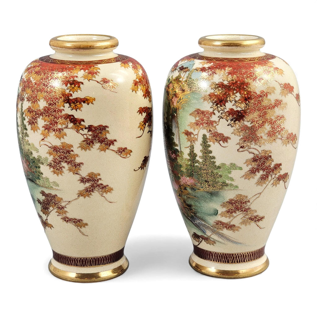 Pair of Kyoto Satsuma landscape vases, Meiji period