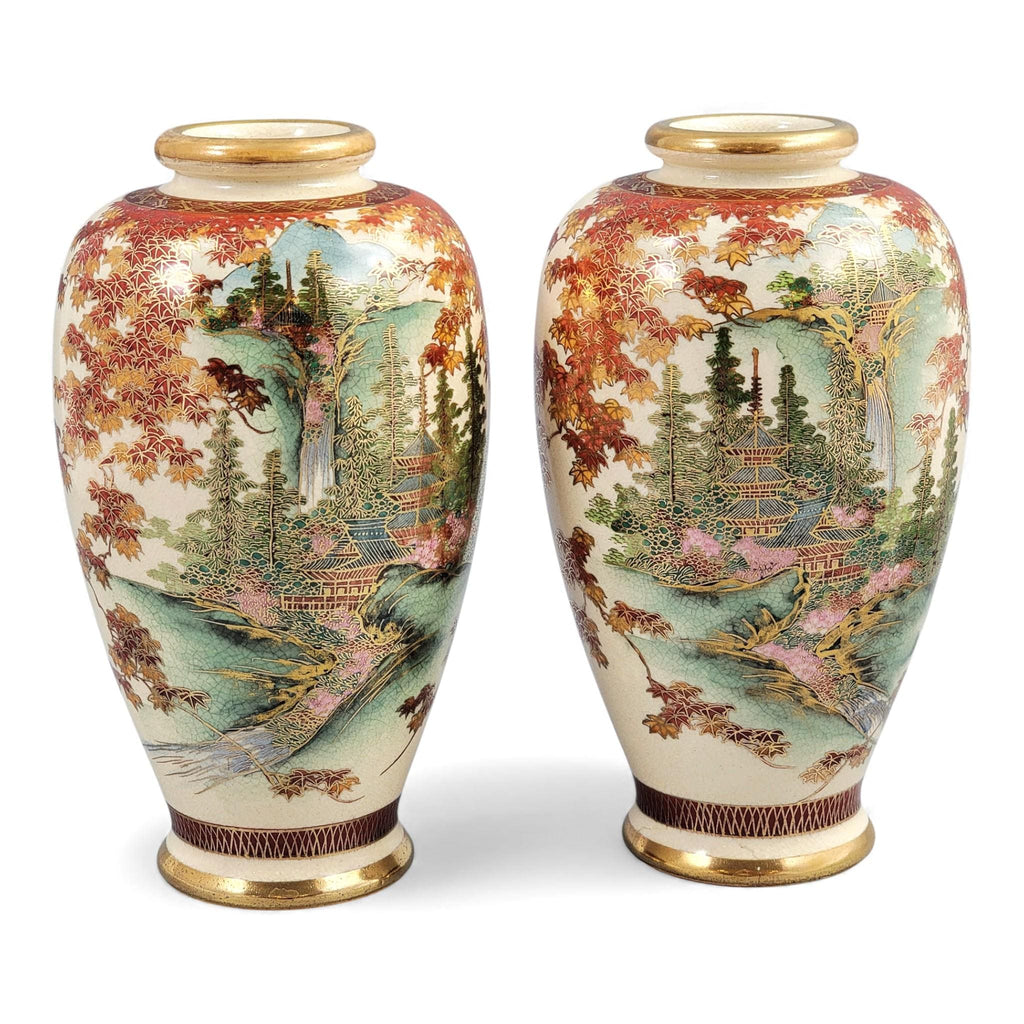 Pair of Kyoto Satsuma landscape vases, Meiji period